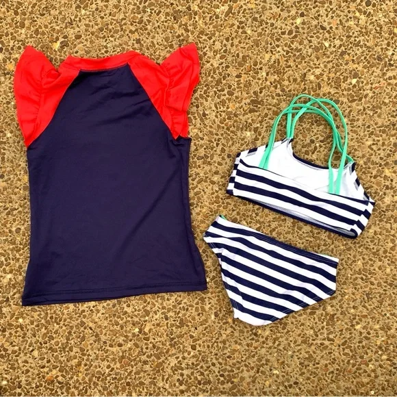 Cat & Jack Red White Blue Bikini & Rashguard Swim Set 6/6x - Picture 2 of 6